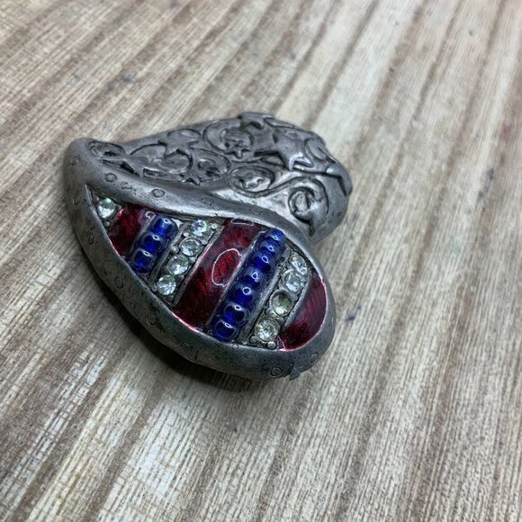 Chico's Vintage Distressed Heart Silver Tone Rhinestone Brooch Pin - Picture 3 of 5